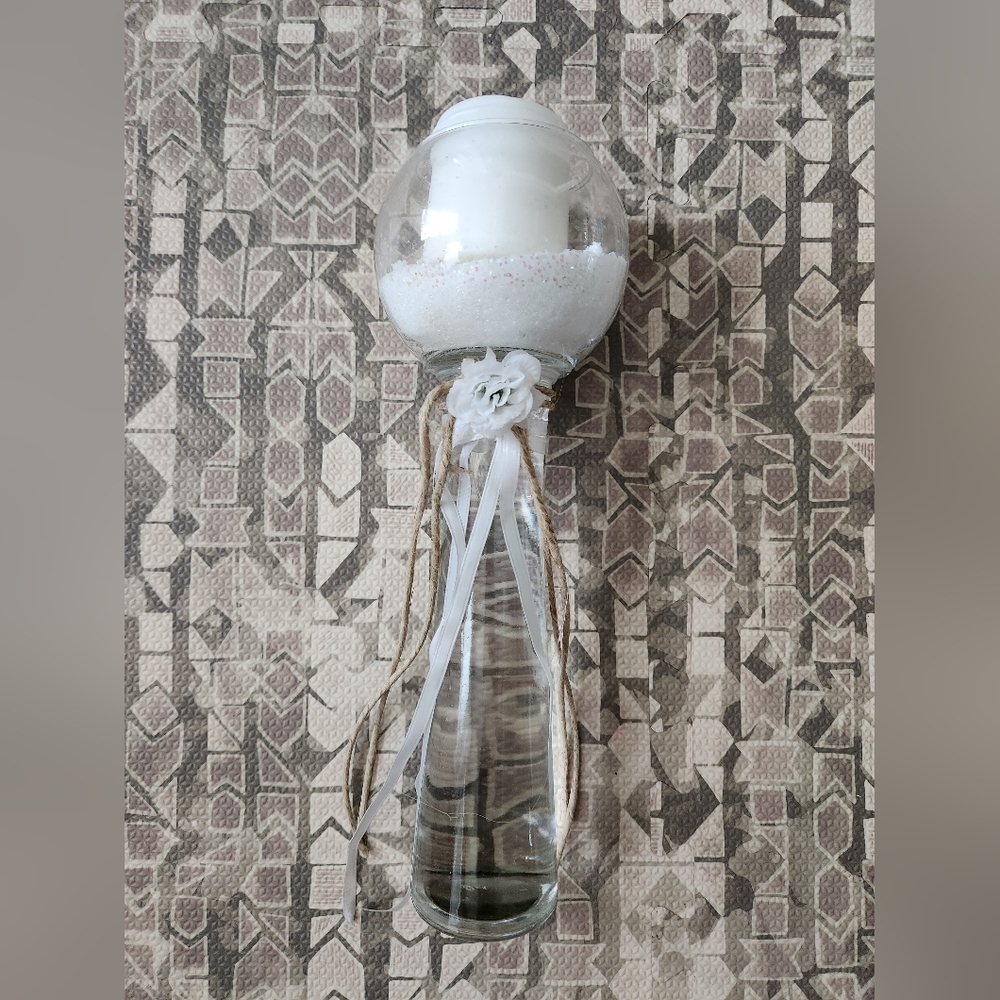 14 Inch Tall Candle Holder with Glitter Sand and Lightly Scented Candle